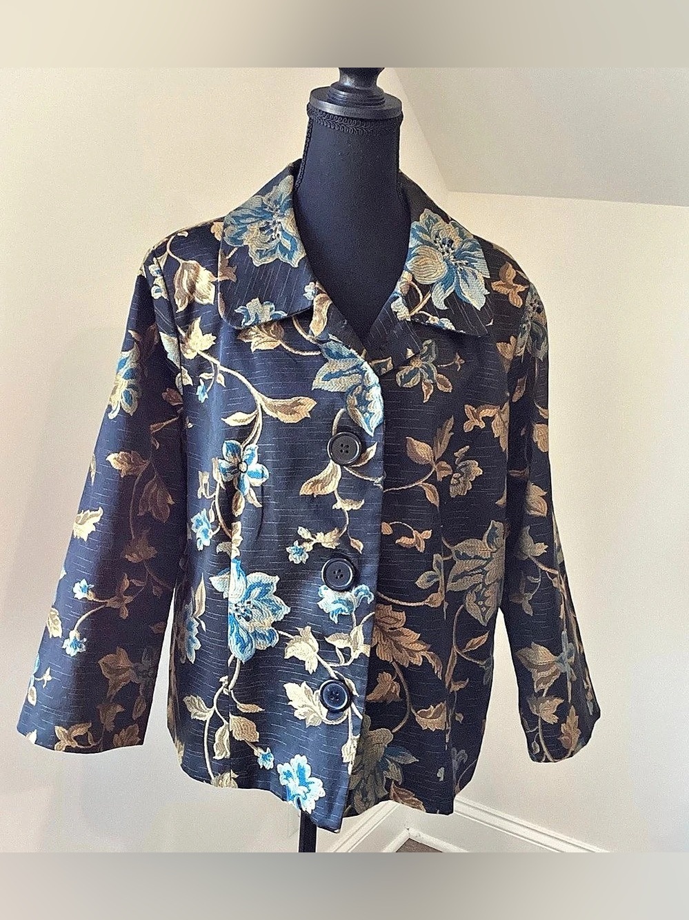 Silk Land 1X Floral Jacquard Jacket Art to Wear Tapestry Boho Luxe
